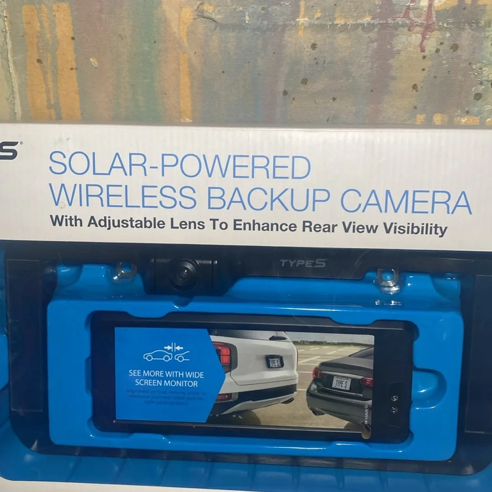 TypeS Solar Powered Wireless Backup Car Camera W/Adjustable Lens Open Box New